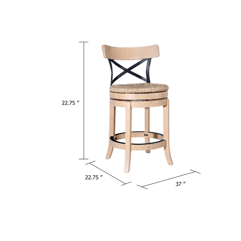Mia Swivel Counter Chair-Black Metal Cross Back-Blonde Oak Brown