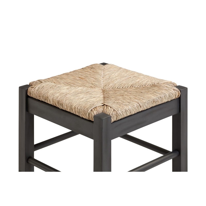 Sezy Counter Height Stool-Rush Rattan Square Seat-Charcoal Gray Base