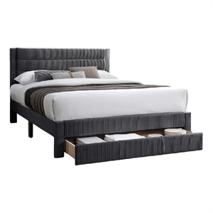 Daisy Full Bed w Drawer-Charcoal Gray Corduroy Upholstery-Foam