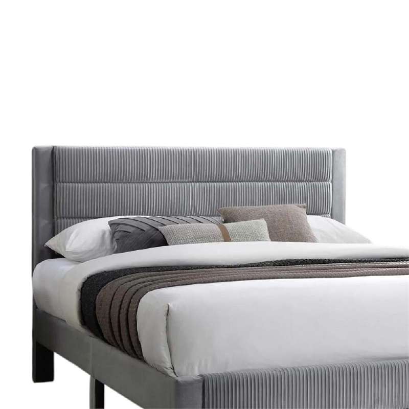 Daisy Full Bed w Drawer-Light Gray Corduroy Upholstery-Foam Headboard
