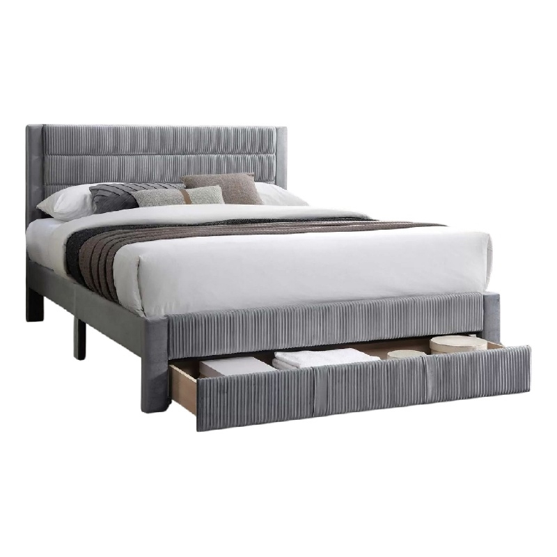 Daisy Full Bed w Drawer-Light Gray Corduroy Upholstery-Foam Headboard