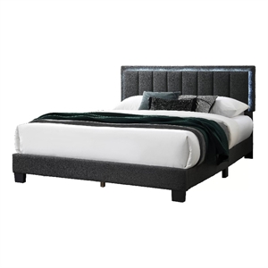 Jiana Full Bed-Charcoal Gray Wool Upholstery-LED Headboard