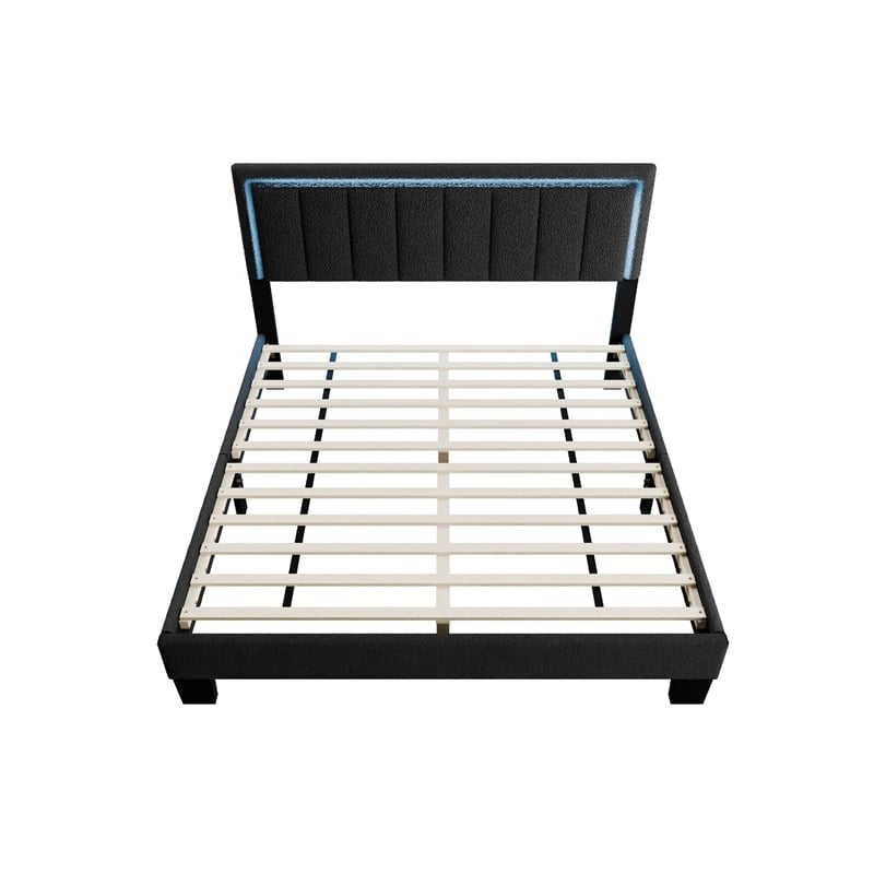 Jiana Full Bed-Charcoal Gray Wool Upholstery-LED Headboard