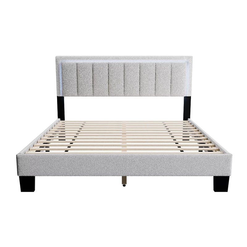 Jiana Full Bed-Light Gray Wool Upholstery-LED Headboard