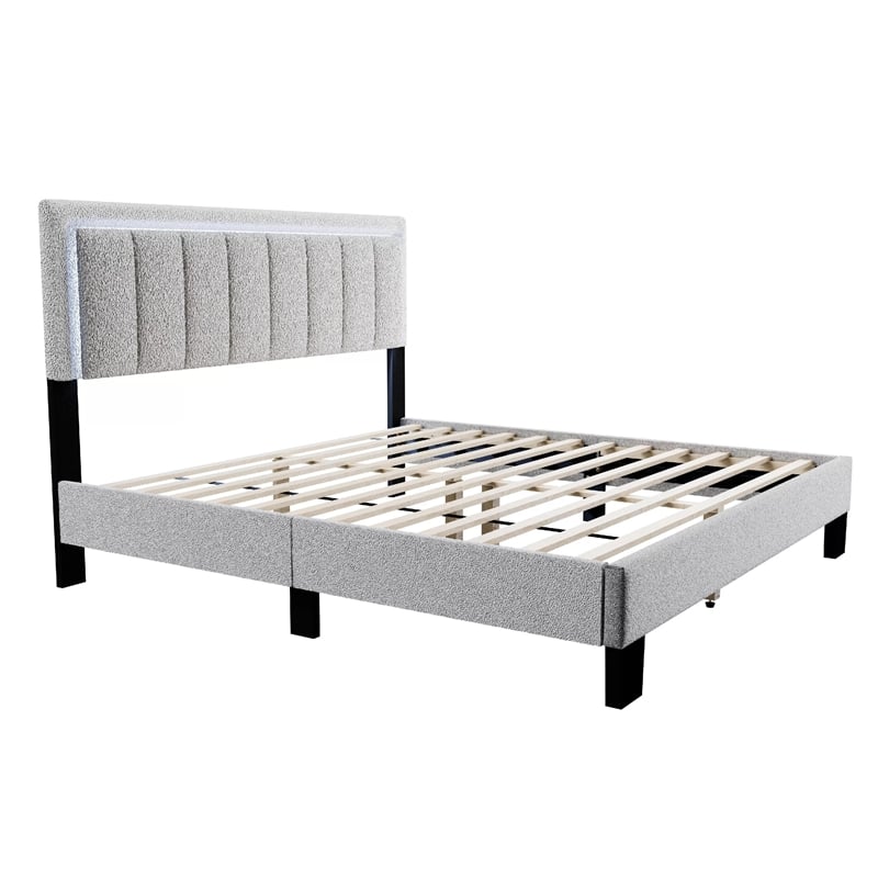 Jiana Full Bed-Light Gray Wool Upholstery-LED Headboard