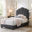 Roxy Twin Bed-Charcoal Gray Wool-LED Lighting-Padded Headboard