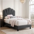 Roxy Twin Bed-Charcoal Gray Wool-LED Lighting-Padded Headboard
