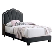 Roxy Twin Bed-Charcoal Gray Wool-LED Lighting-Padded Headboard