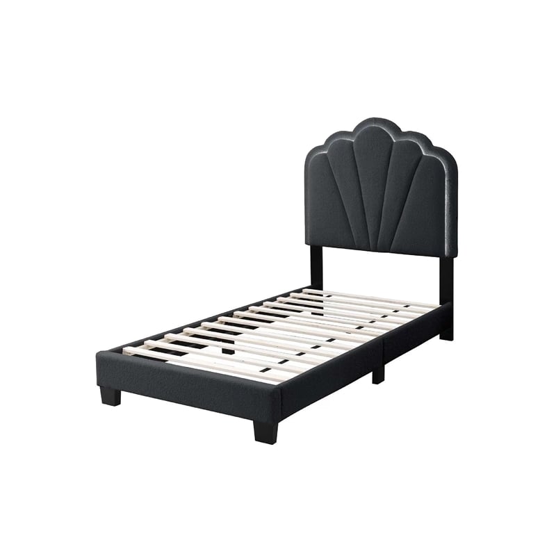 Roxy Twin Bed-Charcoal Gray Wool-LED Lighting-Padded Headboard