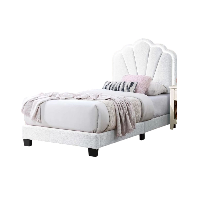 Roxy Twin Bed-White Wool Upholstery-LED Lighting-Padded Headboard