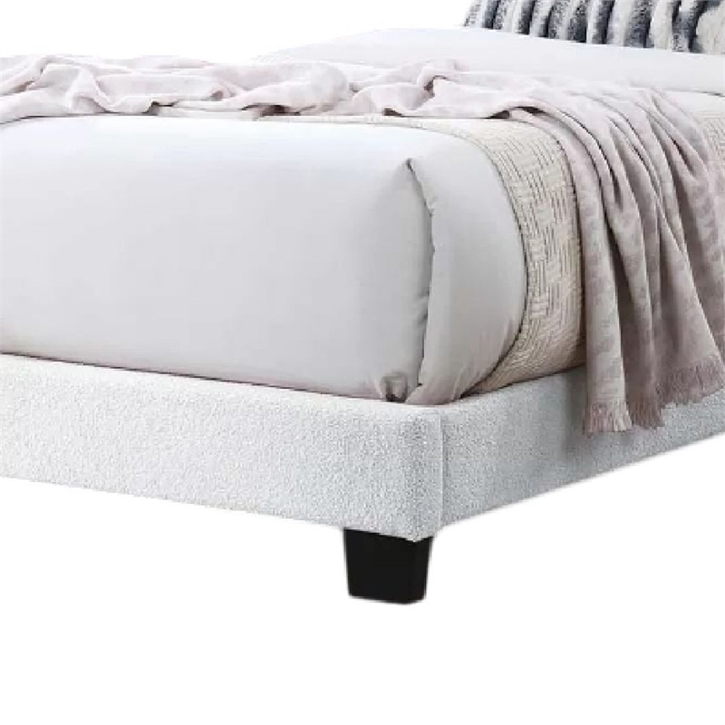 Roxy Twin Bed-White Wool Upholstery-LED Lighting-Padded Headboard