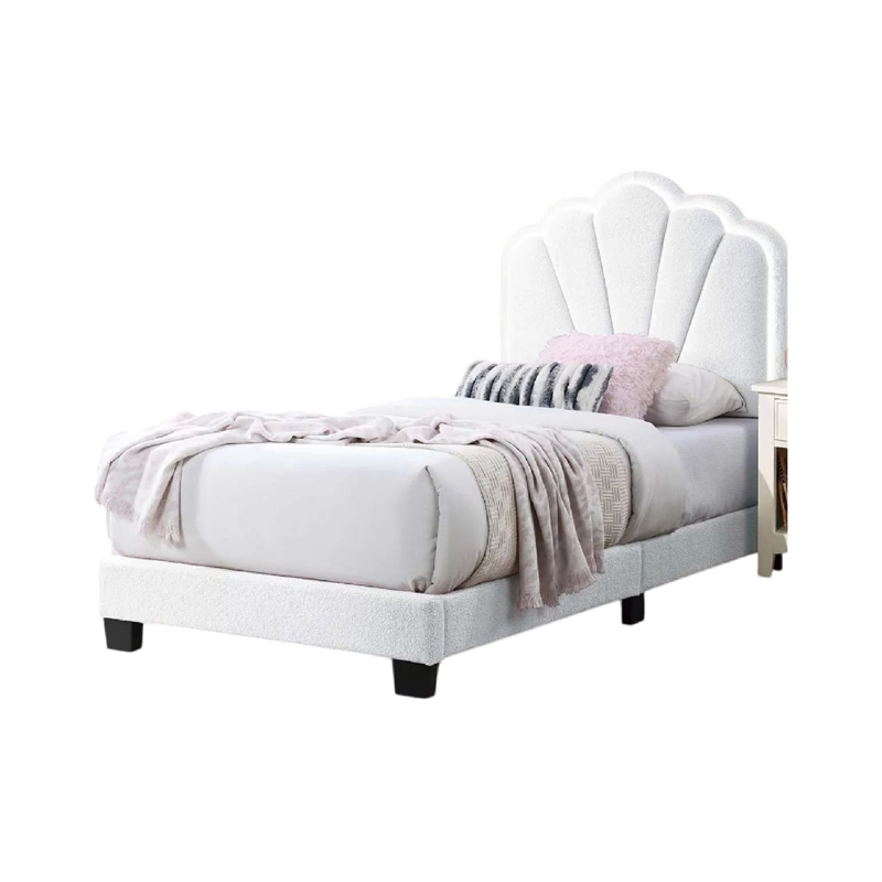 Roxy Twin Bed-White Wool Upholstery-LED Lighting-Padded Headboard