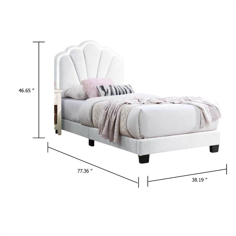 Roxy Twin Bed-White Wool Upholstery-LED Lighting-Padded Headboard