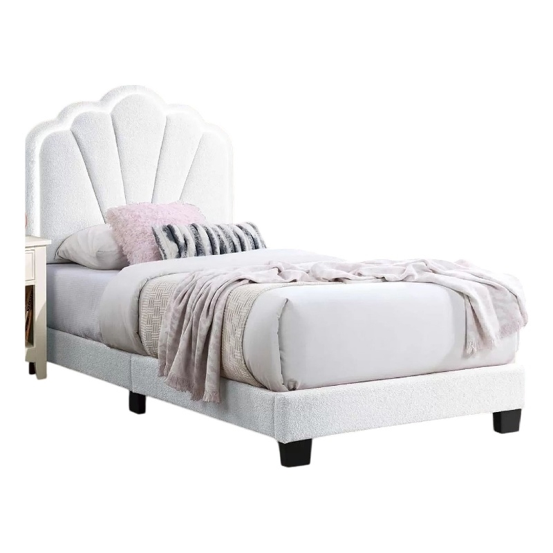 Roxy Twin Bed-White Wool Upholstery-LED Lighting-Padded Headboard