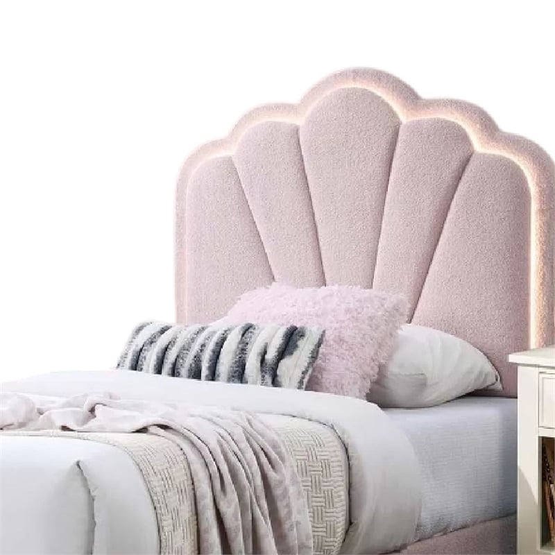 Roxy Twin Bed-Pink Wool Upholstery-LED Lighting-Padded Headboard