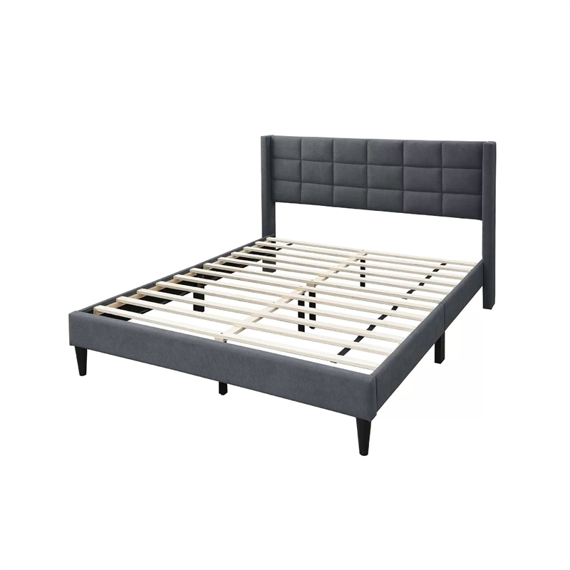 Zensa Full Bed-Charcoal Gray Linen Upholstery-Padded Wing Headboard
