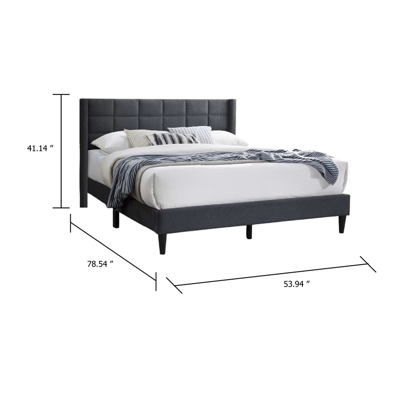 Zensa Full Bed-Charcoal Gray Linen Upholstery-Padded Wing Headboard