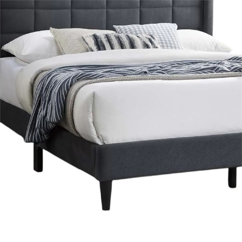 Zensa Full Bed-Charcoal Gray Linen Upholstery-Padded Wing Headboard