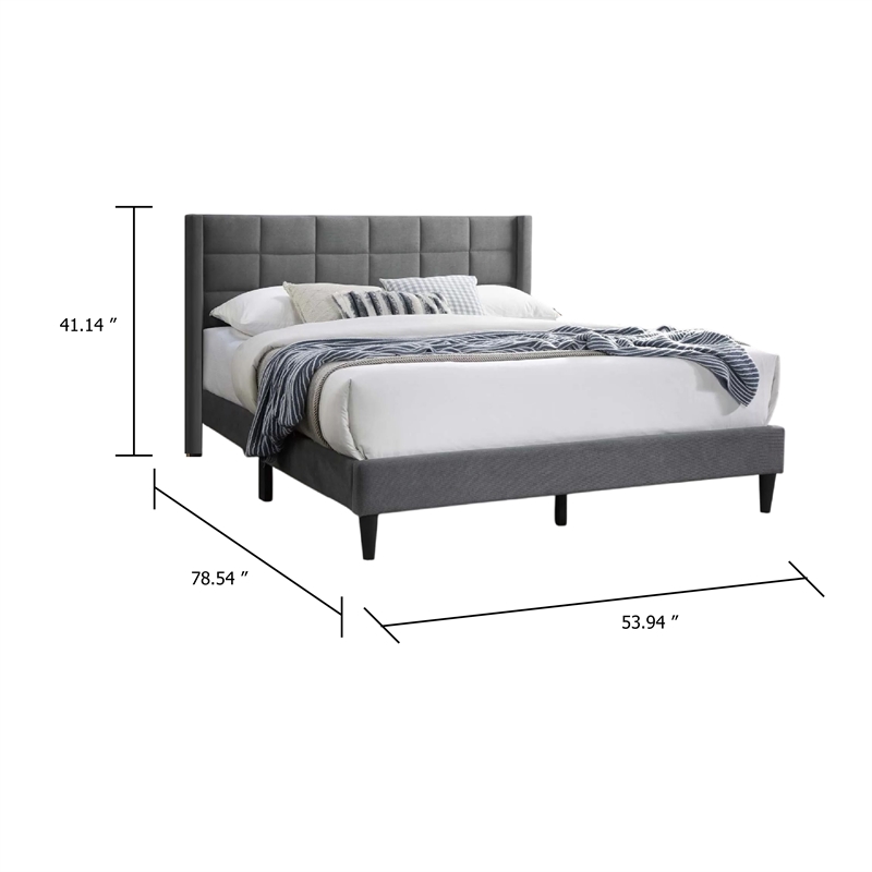 Zensa Full Bed-Light Gray Linen Upholstery-Padded Wing Headboard
