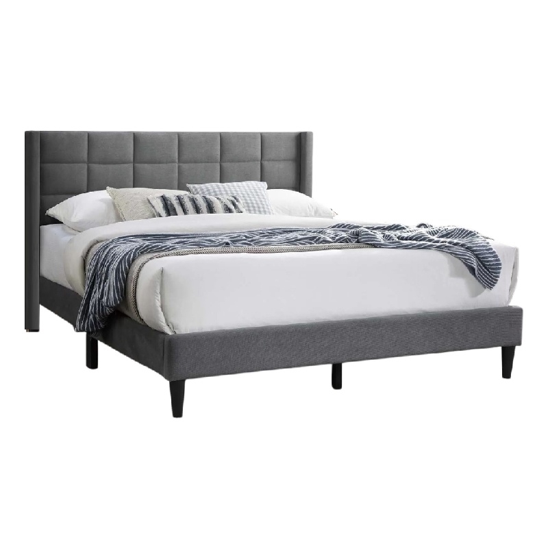Zensa Full Bed-Light Gray Linen Upholstery-Padded Wing Headboard
