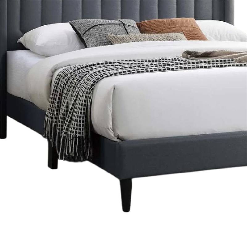 Liana Full Bed-Tufted Charcoal Gray Burlap Upholstery-Foam Padding