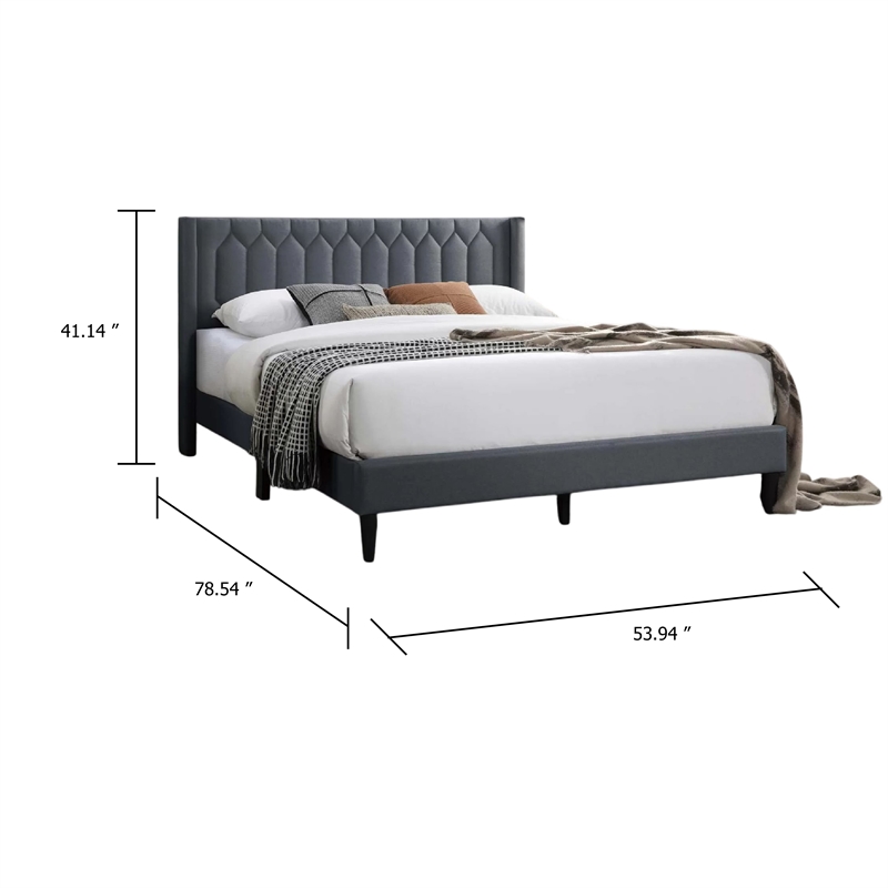 Liana Full Bed-Tufted Charcoal Gray Burlap Upholstery-Foam Padding