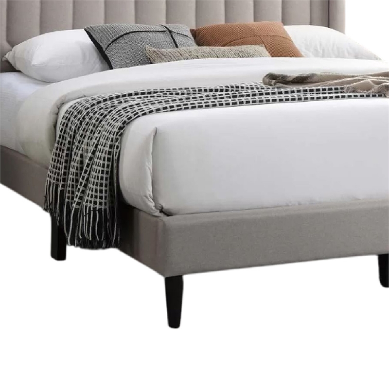 Liana Full Bed-Tufted Light Brown Burlap Upholstery-Foam Padding