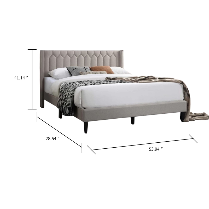 Liana Full Bed-Tufted Light Brown Burlap Upholstery-Foam Padding