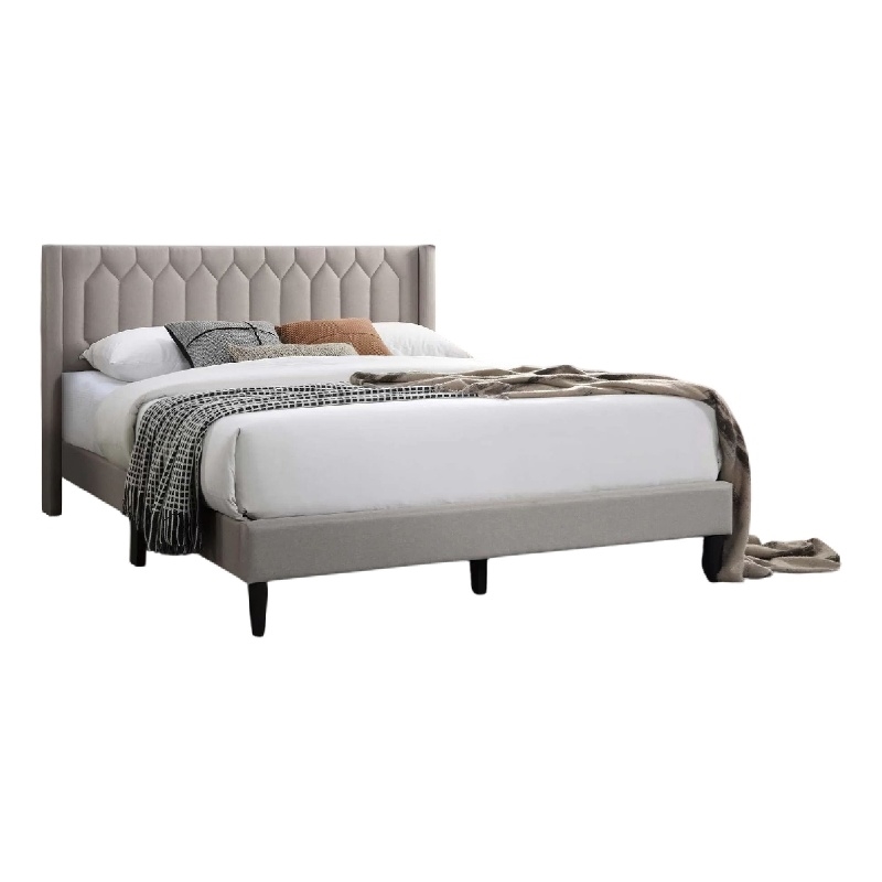 Liana Full Bed-Tufted Light Brown Burlap Upholstery-Foam Padding