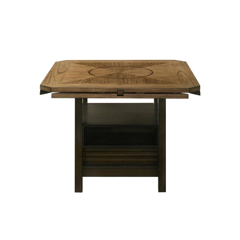 Kimberly Counter Height Table w Lazy Susan-5 Shelves-Black-Baked Brown