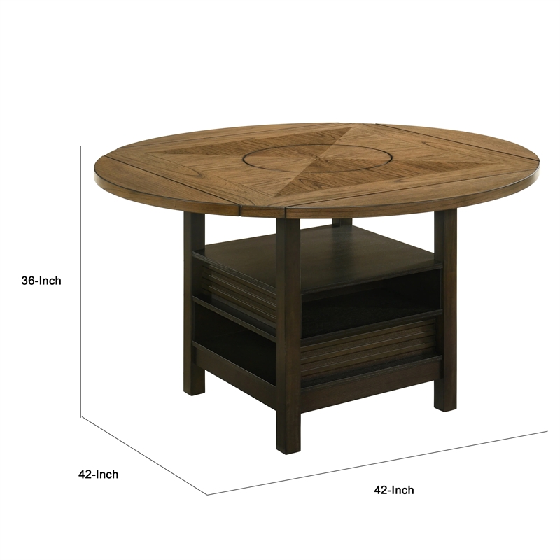 Kimberly Counter Height Table w Lazy Susan-5 Shelves-Black-Baked Brown