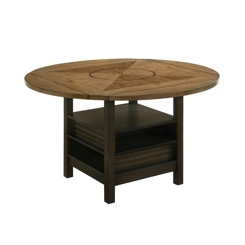 Kimberly Counter Height Table w Lazy Susan-5 Shelves-Black-Baked Brown