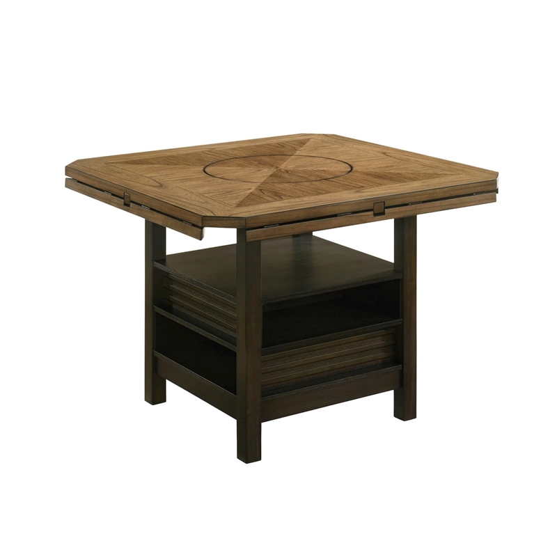 Kimberly Counter Height Table w Lazy Susan-5 Shelves-Black-Baked Brown