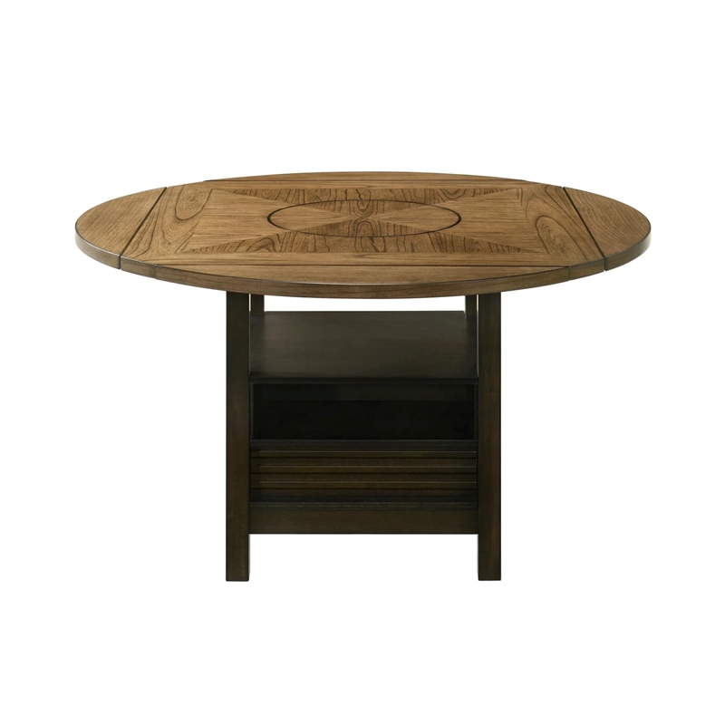 Kimberly Counter Height Table w Lazy Susan-5 Shelves-Black-Baked Brown