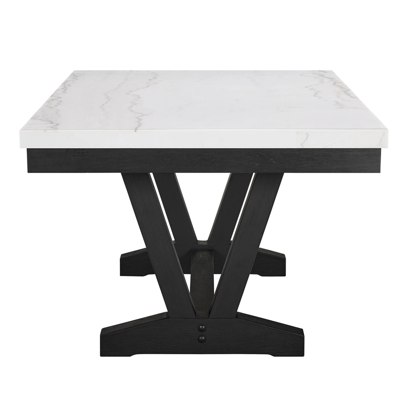 Viem Dining Table-72 Inch Rectangular White Marble Top-Black Open Base