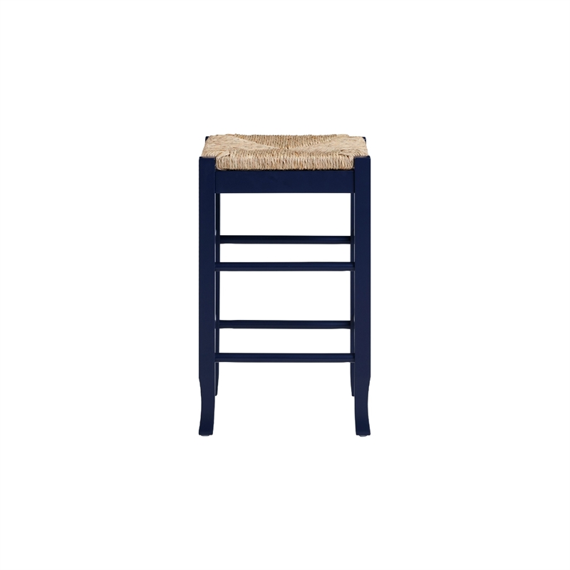 Sezy Counter Height Stool-Rush Rattan Square Seat-Navy Blue Base