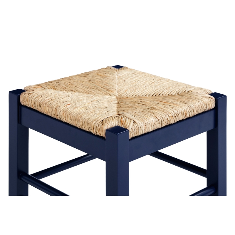 Sezy Counter Height Stool-Rush Rattan Square Seat-Navy Blue Base