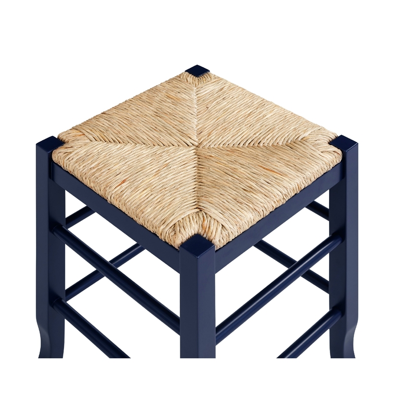 Sezy Counter Height Stool-Rush Rattan Square Seat-Navy Blue Base