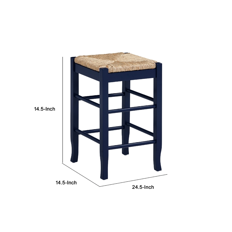 Sezy Counter Height Stool-Rush Rattan Square Seat-Navy Blue Base
