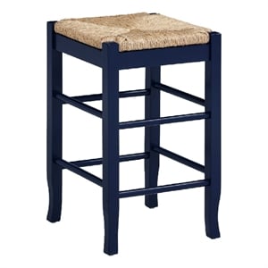 Sezy Counter Height Stool-Rush Rattan Square Seat-Navy Blue Base
