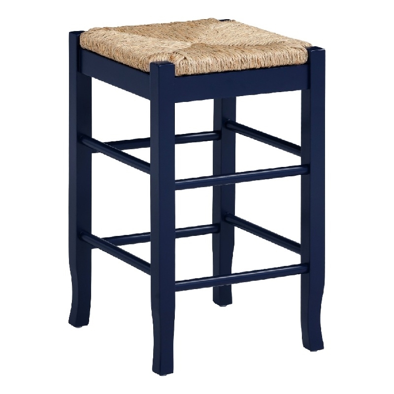 Sezy Counter Height Stool-Rush Rattan Square Seat-Navy Blue Base