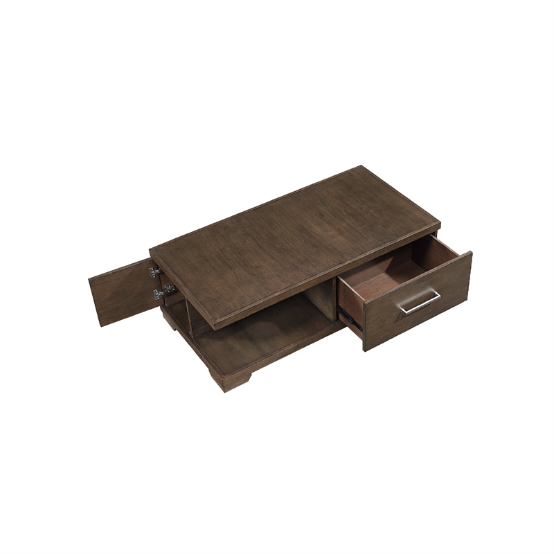 Coffee Table with Open Shelf- 50 Inch- 1 Door- Espresso Brown