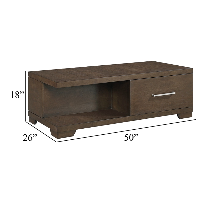 Coffee Table with Open Shelf- 50 Inch- 1 Door- Espresso Brown