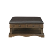 Coffee Table- 39 Inch Brown Faux Leather Top- 4 Drawers and Shelf