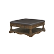Coffee Table- 39 Inch Brown Faux Leather Top- 4 Drawers and Shelf