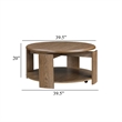 Coffee Table- 40 Inch Round Swivel Top- Lower Open Shelf- Brown