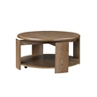 Coffee Table- 40 Inch Round Swivel Top- Lower Open Shelf- Brown
