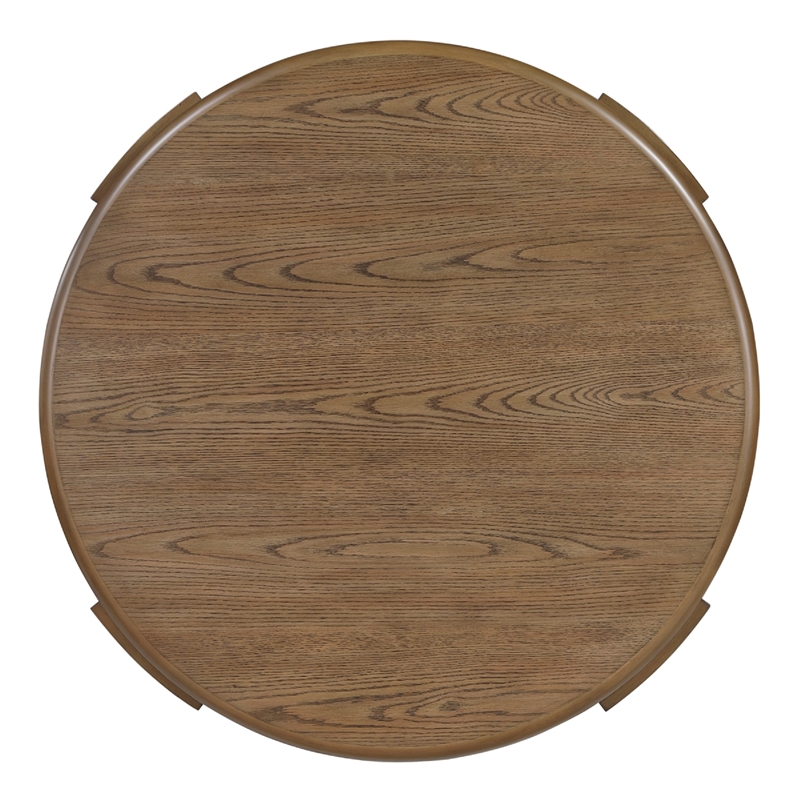 Coffee Table- 40 Inch Round Swivel Top- Lower Open Shelf- Brown