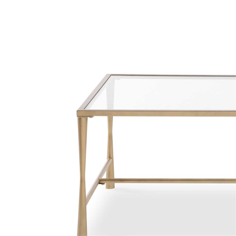 Coffee Table- 47 Inch Rectangular Glass Top- Antique Gold Iron
