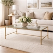 Coffee Table- 47 Inch Rectangular Glass Top- Antique Gold Iron
